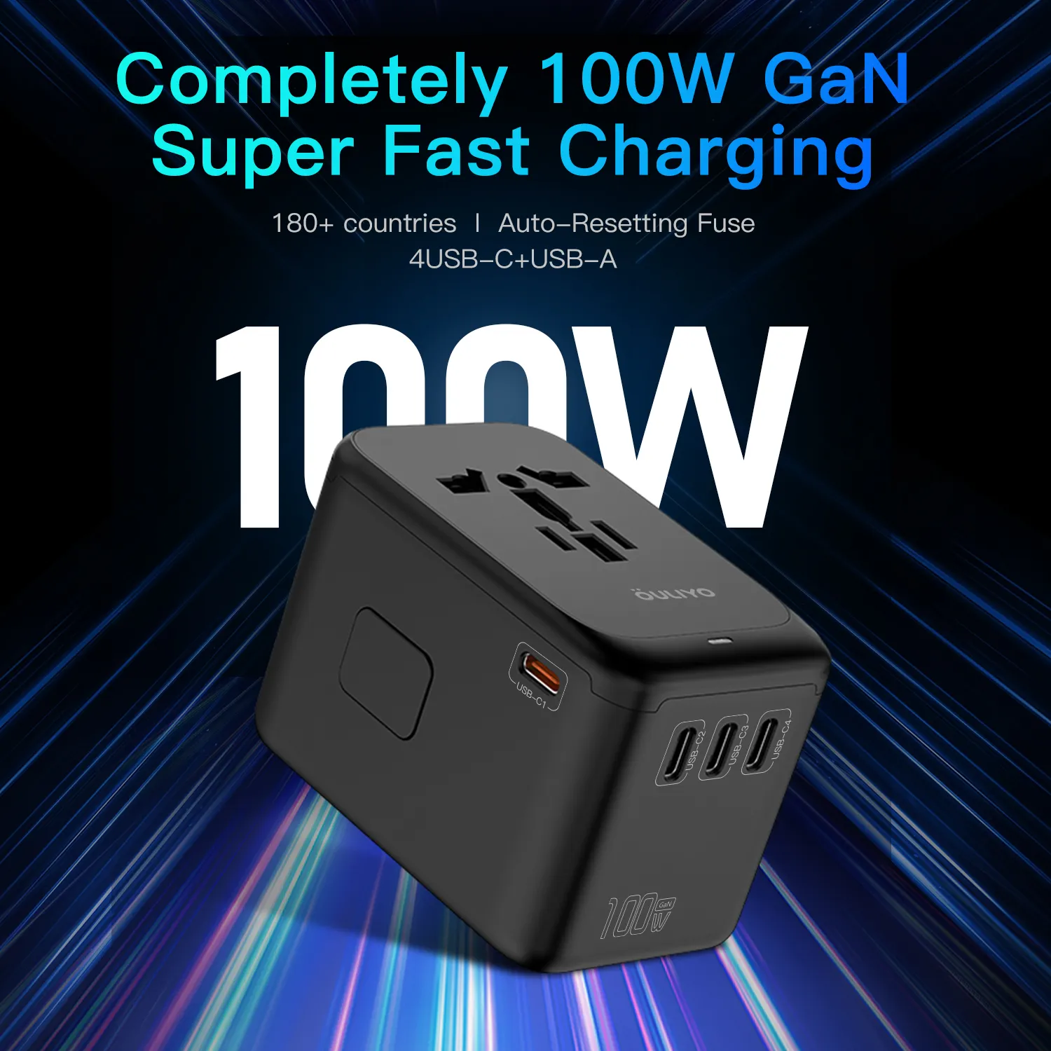 100W Super fast charging world international universal travel adapter power extension with usb and type-c