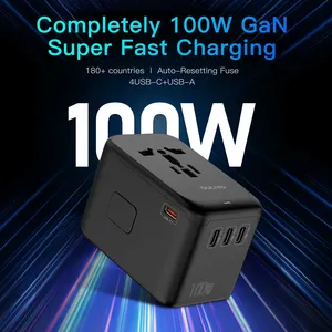 100W Supersnel Opladen Wereld Internationale Universele Reisadapter Stroomverlenging Met Usb En Type C