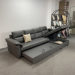 Leather sofa L-shaped sofa bed small family living room bedroom foldable dual-purpose storage sofa bed