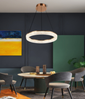 Lustre circulaire moderne de luxe en acrylique - Éclairage LED pour salon, finition dorée, taille moyenne, dimmable, CRI 95, garantie 3 ans