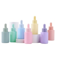 Flacon Cylindrique à Épaulement Plat pour Parfum, Sérum Contour des Yeux, Cosmétiques, Emballage Verre 30 ml Bleu Rose avec Compte-Gouttes et Coffret Cadeau