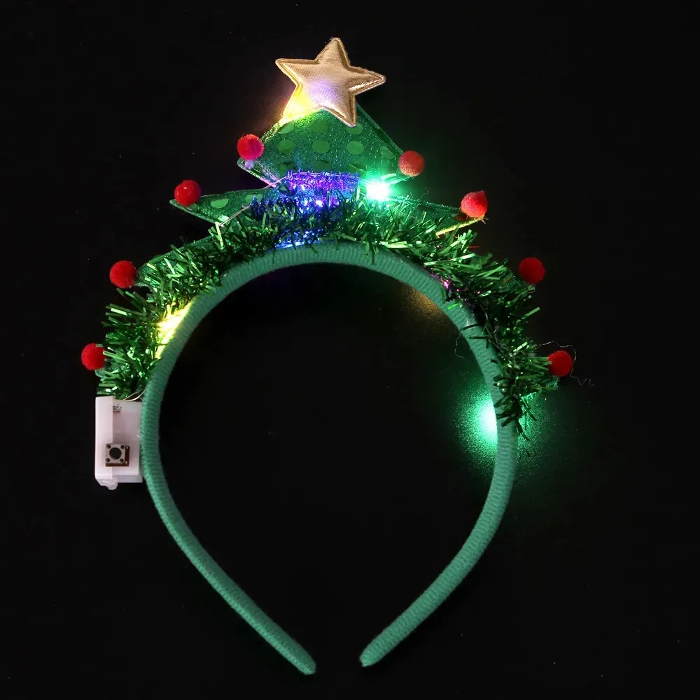 Yetişkin çocuklar yanıp sönen yeşil ağaç kafa bandı LED ışık yıldız saç bandı hediye Cosplay doğum günü kostüm noel Cosplay parti şapkalar