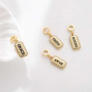 Colgantes con Palabras Inspiradoras |   Dijes Rectangulares con Letras de Latón Chapado en Oro de 18K y Micro Pavé de Circonitas para Creación de Joyería DIY - Product Image 5