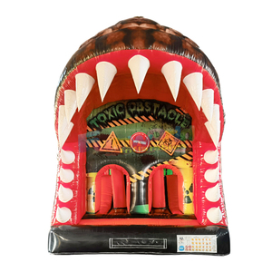 Commercial grade kids commercial jumping bouncy castle <b>inflatable</b> T rex obstacle course for outdoor party - Product Image 6
