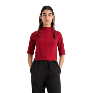 Custom Logo Women <b>Mock</b> <b>Neck</b> T Shirt Personalized High <b>Neck</b> Casual <b>Top</b> for Clothing Brands and Retail Stores OEM - Product Image 1