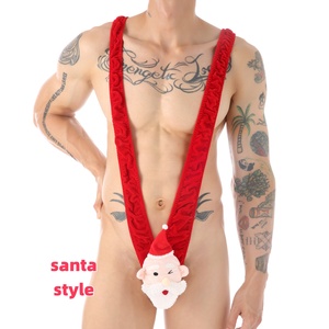 Mono de una Pieza con Cuello en V de Papá Noel para Hombre, Ropa Interior Sexy Ajustada de Punto de Poliéster - Product Image 3
