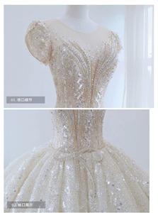 Robe de mariée style français, coupe princesse, longueur ras du sol, motif ciel étoilé, écologique, infroissable, design élégant haut de gamme, luxueuse, style <span class=keywords><strong>palais</strong></span> - Product Image 5