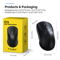 Souris de jeu sans fil T-WOLF Q3 ergonomique 2.4G BT double mode, orientation main droite, optique, rechargeable, connexion USB, plastique