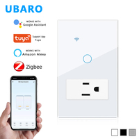 Interrupteur intelligent UBARO Tuya Zigbee 1 voie avec prise standard américaine de type 118, panneau tactile en verre, compatible Alexa, Google Home, Smart Life