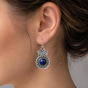 Orecchini vintage a forma di gufo da donna con accenti blu, gioielli creativi alla moda - Product Image 2