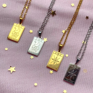 Collar con Tarjeta de Tarot Reversible de la Estrella de la Sacerdotisa, Cristal de Luz de Luna, Acero Inoxidable Antideslustre, Joyería de Afirmación para Mujer - Product Image 5