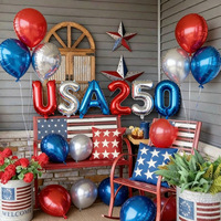 Ballons en aluminium de 16 pouces USA 250, lettres et chiffres rouges, blancs et bleus pour les décorations du 4 juillet et les célébrations du 250e anniversaire