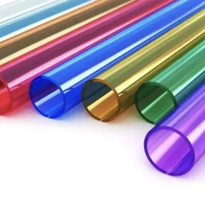 Tubo acrílico 100% PMMA colorido transparente para decoração, matérias-primas por atacado