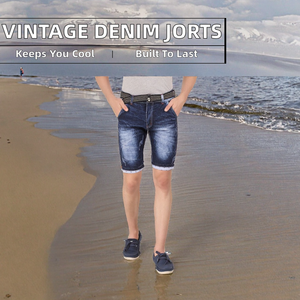 Shorts en jean vintage délavé pour homme, coupe oversize personnalisée, en coton, longueur genou, taille élastique, imprimé tissé, taille mi-haute, effet vieilli - Product Image 6