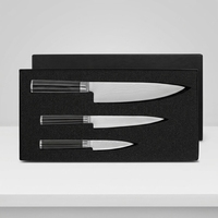 Couteau classique en acier inoxydable Damas 3 pièces, manche en bois de Pakka, comprend un couteau de chef de 8 pouces, un couteau à éplucher de 3,5 pouces et un couteau utilitaire de 6 pouces