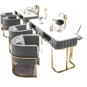 Scrivania in marmo di lusso leggero con cassetti tavolo Manicure e set di sedie combinazione salone banco da lavoro doppio Manicure banco da lavoro