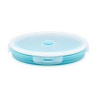 Boîte à lunch ronde pliable en silicone, grande taille, compatible micro-ondes, avec couvercle verrouillable, pour la préparation des repas et les voyages (vente en gros)