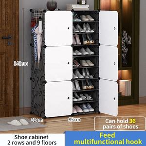 Étagère <span class=keywords><strong>à</strong></span> <span class=keywords><strong>chaussures</strong></span> multi-usage <span class=keywords><strong>à</strong></span> 4 niveaux en plastique, petite armoire de rangement <span class=keywords><strong>à</strong></span> <span class=keywords><strong>chaussures</strong></span>, couleur blanche noir, avec 2 portes - Product Image 4