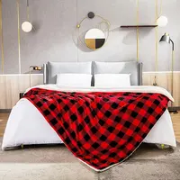Cobertor xadrez de amoro preto vermelho, camada dupla, super macio, cobertor de lã, estampado caspa