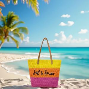 Bolsa de Playa para Viajes al Aire Libre, Bolsa de Paja a Rayas Coloridas de Verano, Bolsa de Mano de Paja de Gran Capacidad para Mujer, Personalizada - Product Image 5