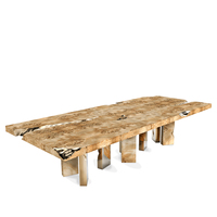 Vente directe d'usine, meubles de salle à manger en bois de luxe, grandes tables à manger rectangulaires en racine de peuplier et laiton