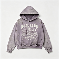 Sweat à capuche pour homme en coton épais, violet, effet délavé soleil, avec motif motard, style vintage, streetwear, Sun Faded Road Club Motorcycle