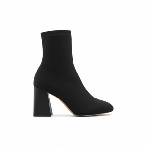 Botas de cuero negro de diseñador para mujer, botines de tobillo alto con tacón grueso y punta estrecha, botas elásticas a la moda para mujer - Product Image 1