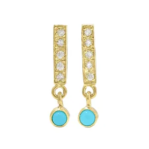 Gemnel 925 sterling silver gold plated turquoise diamond bar stud earrings