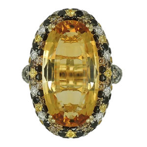 Anillo de boda con diamantes Moissan amarillos de fantasía en oro puro de 18 quilates con diamantes ovalados - Product Image 1
