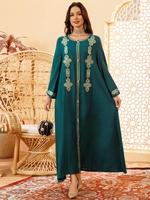 2025 automne maroc robe musulmane femmes broderie Abaya caftan a-ligne robes modeste Aabaya femme dubaï turquie Islam longue robe