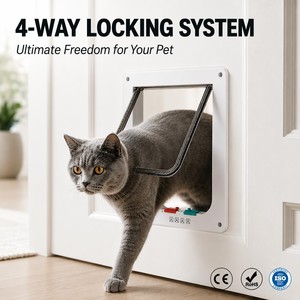 Porta per Gatti Resistente alle Intemperie con Chiusura a 4 Vie per Porte Interne ed Esterne, in Plastica ABS Durevole con Guarnizione Magnetica a Spazzola - Product Image 1