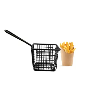 Mini cesta para fritura profunda, cesta quadrada para fritar, servir batatas fritas, salsicha