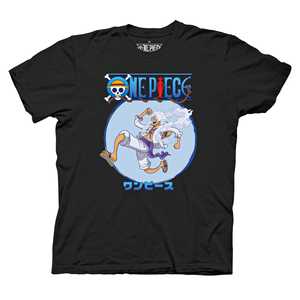 T-Shirt Ufficiale One Piece Monkey D. Luffy Gear 5 con Cornice per Adulti, Nera, Stampa Serigrafica, Vestibilità Regolare, Casual, in Cotone Jersey - Product Image 1