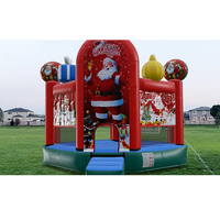 Château gonflable de Noël en PVC robuste pour usage commercial, avec toboggan et aire de jeux gonflable pour enfants, thème Père Noël