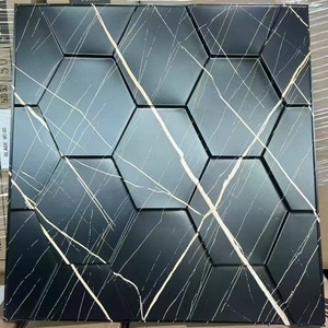Bán buôn sang trọng 3D PVC Panel tường phong cách mới sồi màu mô hình hình học chịu nước nội thất nền tường vuông bảng điều khiển - Product Image 5