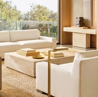 Table basse rectangulaire contemporaine de luxe de conception italienne en travertin naturel beige, meubles de salon