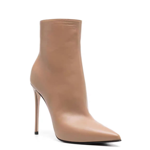 Stivaletti Invernali da Donna alla Moda con Chiusura a Zip, Tacco a Spillo Sottile Color <span class=keywords><strong>Nude</strong></span>, Tacco Termico, Tomaia Sintetica a Tinta Unita, Punta Affusolata - Product Image 1
