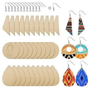 60 Pieces Unfinished Wooden Earrings Pendants Blank Jewelry Making DIY Crafts