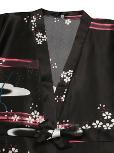 Bata tipo <span class=keywords><strong>kimono</strong></span> de verano para mujer, verde oscuro, corta, con estampado floral, <span class=keywords><strong>sin</strong></span> mangas, talla única - Product Image 5