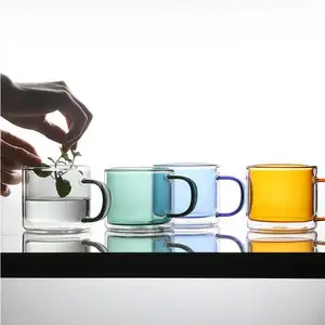热销产品咖啡玻璃杯双壁保温各种彩色玻璃杯