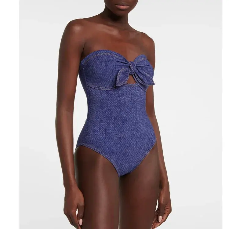 2024 une pièce maillot de bain et jupe noué maillots de bain femmes Denim imprimé body Monokini femmes minceur maillot de bain vêtements de plage