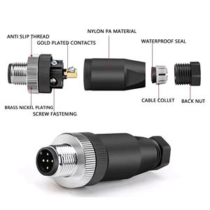 BEXKOM M12S(M-S) 2 ila 8 Altın Kaplama Pimli Erkek Vidalı Kilitli EMC Korumalı IP67 Titreşim Önleyici Korozyon Önleyici Plastik Konnektör - Product Image 4