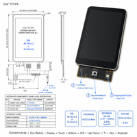 3,52 Zoll IPS TFT LCD Touchscreen 320x480 RGB SPI G+G Kapazitiver Umgebungslichtsensor-Tasten-LED für Smart-Geräte-Bedienfelder