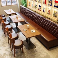 Mobilier de restaurant moderne en cuir et bois en forme de L pour pizzeria, café, salon de thé, club : canapé, banquette, table, chaise