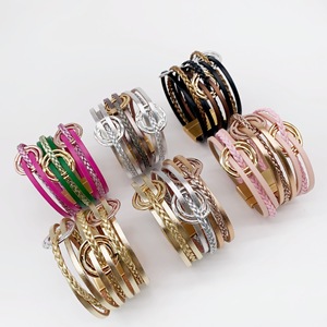 Bracelet en cuir pour femme, fermoir magnétique <span class=keywords><strong>haut</strong></span> <span class=keywords><strong>de</strong></span> <span class=keywords><strong>gamme</strong></span>, cœur, bracelet en cuir enveloppant, qualité punk, métal, cristal, pierre, <span class=keywords><strong>bijoux</strong></span> <span class=keywords><strong>fantaisie</strong></span>, cadeau - Product Image 5