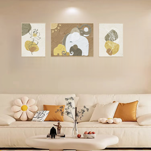 Grès exquis "Famille d'éléphants harmonieux" Peinture décorative pour la maison - Product Image 5