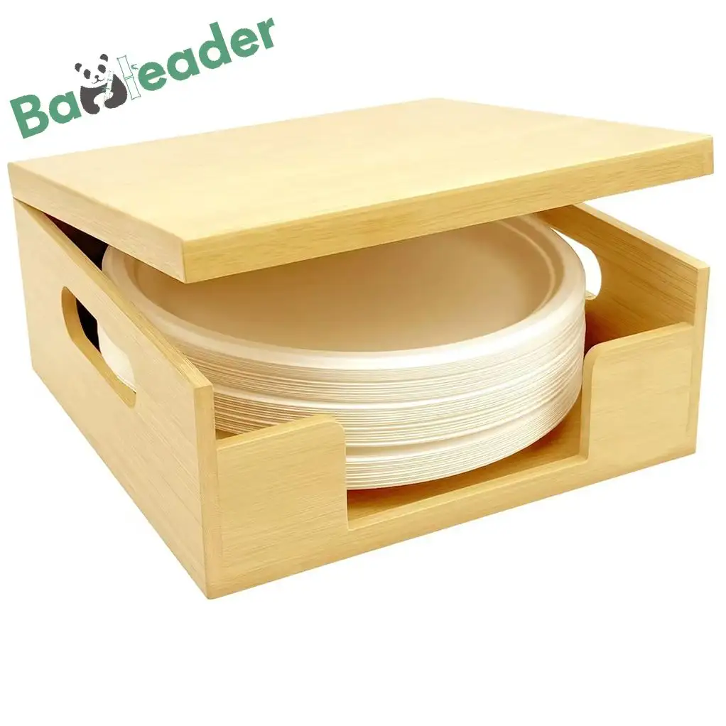 Novo produto de cozinha com suporte para prato de papel de bancada e sob o armário, dispensador de prato de papel de bambu, novo produto