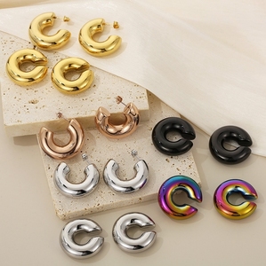 <span class=keywords><strong>2023</strong></span> joyería de moda gruesa Clip en pendientes de gota de tuerca 30mm pendientes de aro hueco de acero inoxidable - Product Image 1