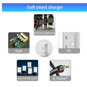 Regleta de Carga Rápida <span class=keywords><strong>GaN</strong></span> de 65W con 4 Tomas de CA, 1 Puerto USB-A, 2 Puertos USB-C, Cable de 2m, Estación de Escritorio, Extensión de Regleta - Product Image 2