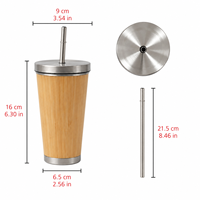 Gobelet de voyage en bambou avec couvercle métallique et paille, en acier inoxydable, pour cafés et programmes d'employés - Vente en gros, stock disponible
